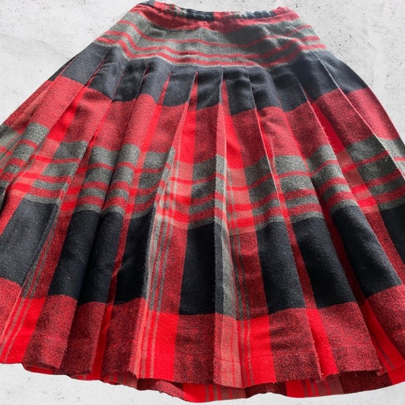 Vintage Wool Skirt Small Waist 26" Red Black Gray Pleated Academia 80s 90s - Picture 3 of 8